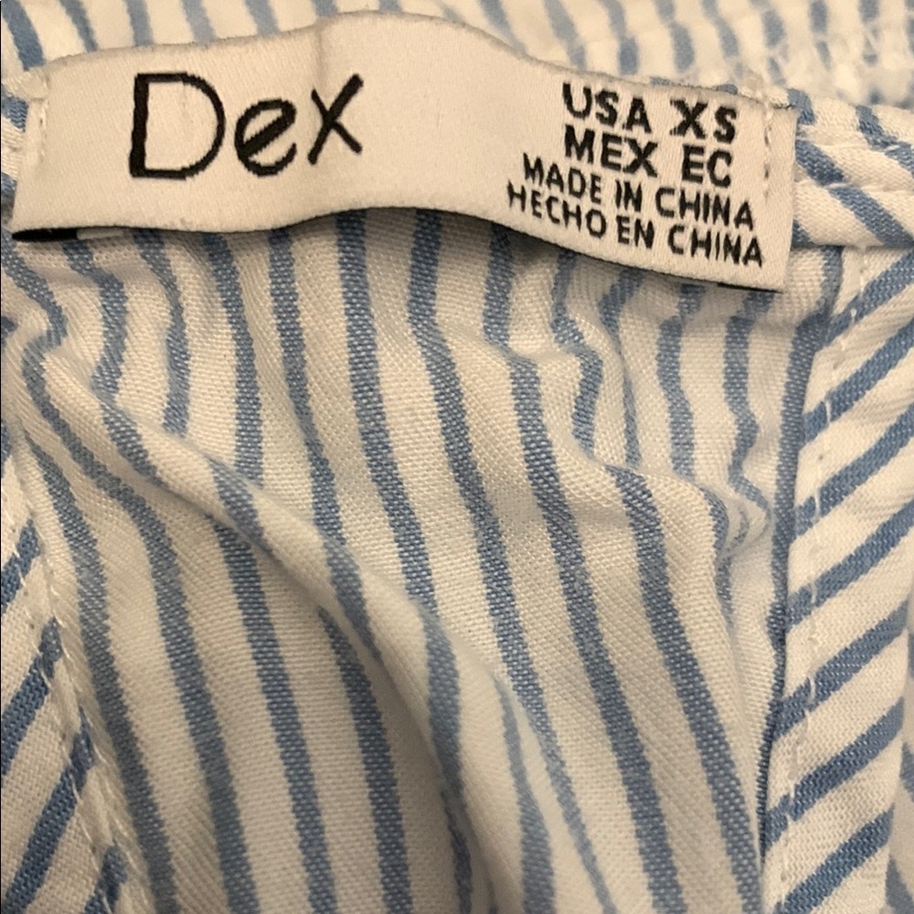 Dex Blue and White Pin Stripe Striped Sleeveless Crop Top with Tie Size XS - Picture 6 of 7
